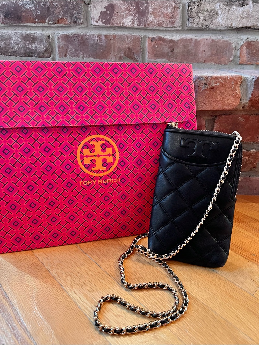 Tory Burch Black Quilted Leather Savannah Phone Crossbody